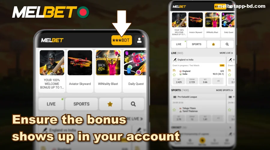 Receive a bonus in Melbet BD App